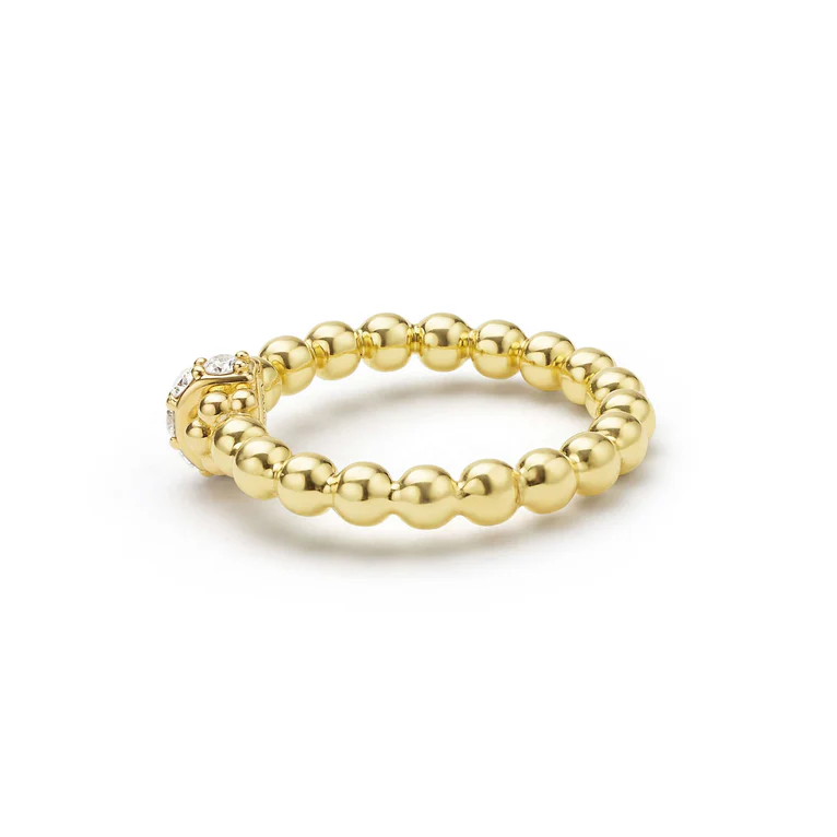 18K Gold Caviar Beaded Diamond Rondelle Stacking Ring