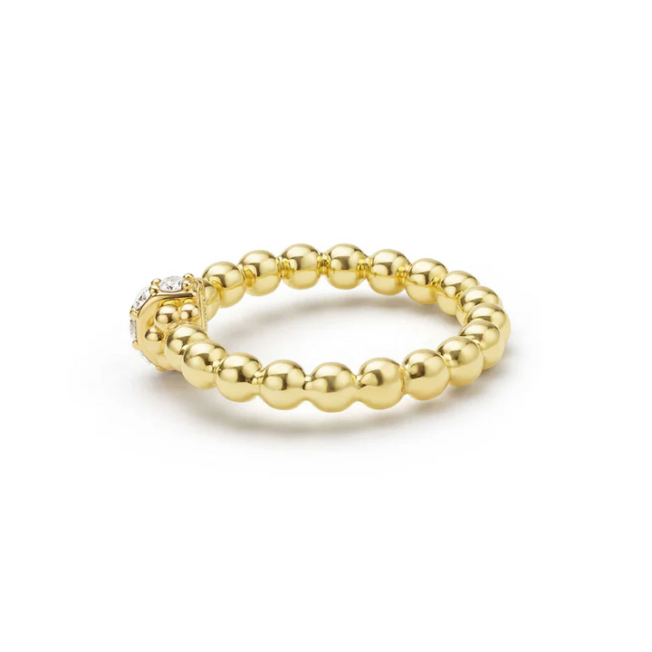 18K Gold Caviar Beaded Diamond Rondelle Stacking Ring