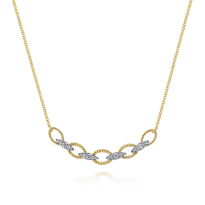 Twisted Rope Oval Link Necklace with Diamond Connectors