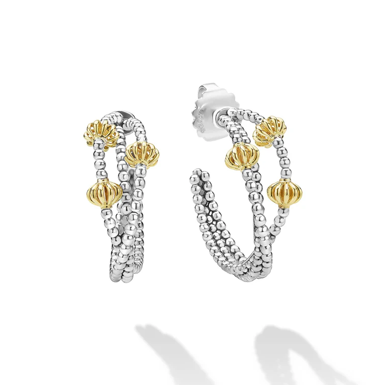 Sterling Silver & 18K Gold Beaded Triple Hoop Earrings