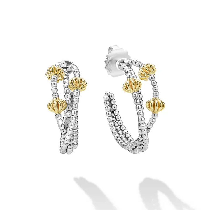 Sterling Silver & 18K Gold Beaded Triple Hoop Earrings