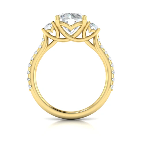 14K Yellow Gold Three Stone Diamond Engagement Ring