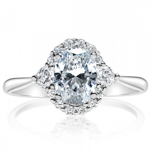 Halo Three Stone Engagement Ring