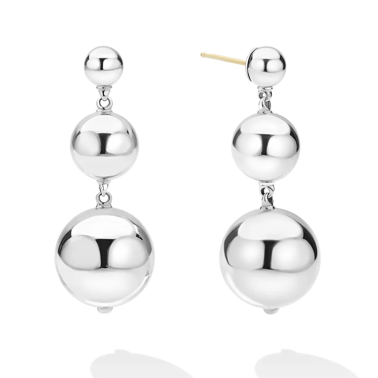Silver Triple Beaded Drop Earrings