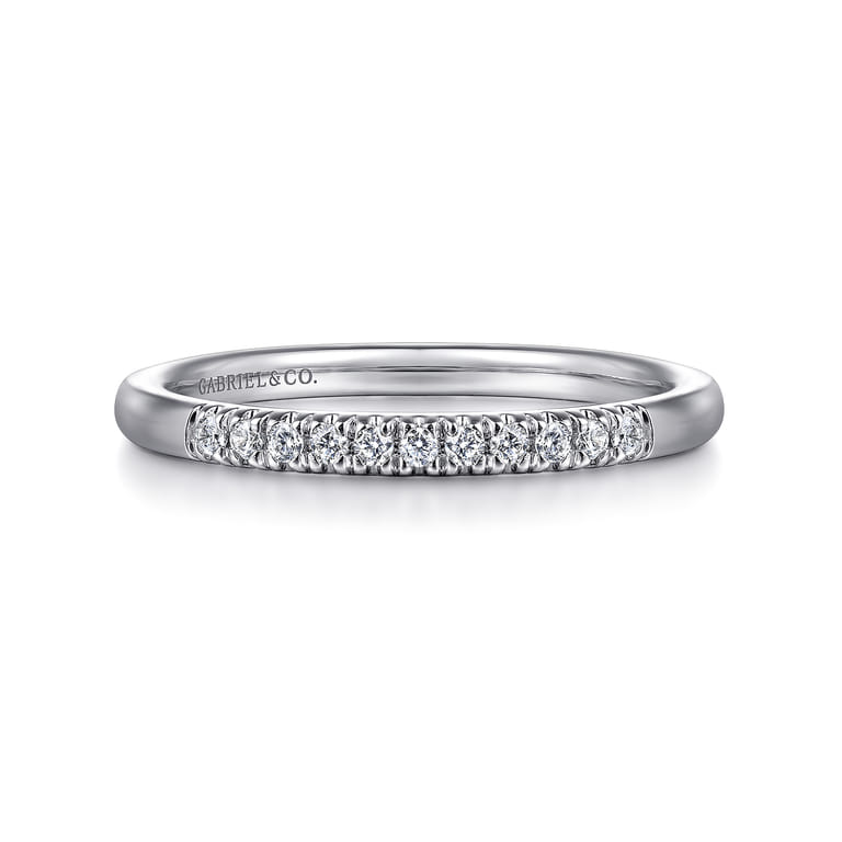 14K White Gold 11 Stone French Pave Diamond Wedding Band