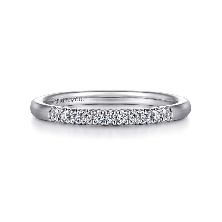 14K White Gold 11 Stone French Pave Diamond Wedding Band