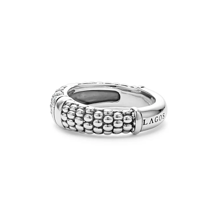 Sterling Silver Caviar Diamond Ring