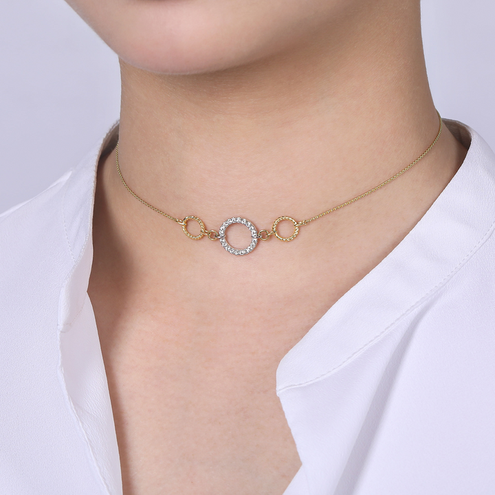 Twisted Rope and Pave Diamond Circle Choker Necklace