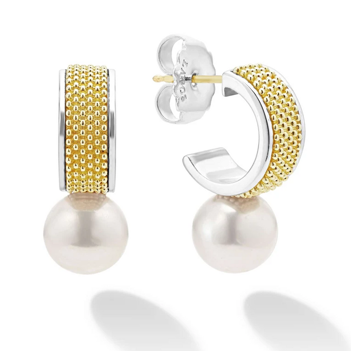 Two-Tone Pearl Hoop Earrings