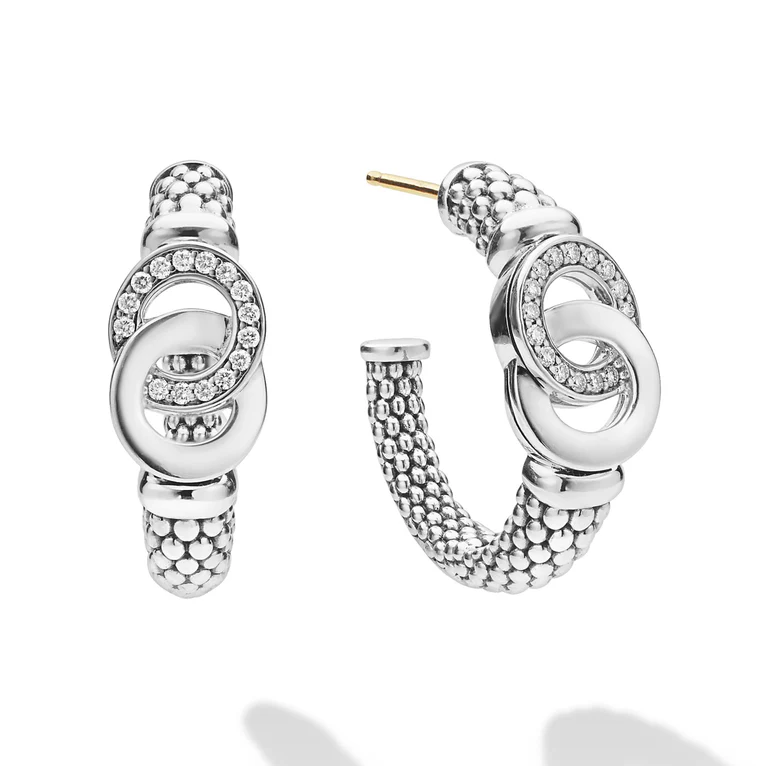 Silver Interlocking Diamond Hoop Earring