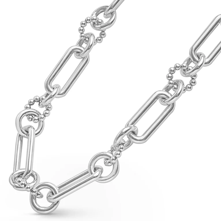 Large Sterling Silver Caviar Link Necklace