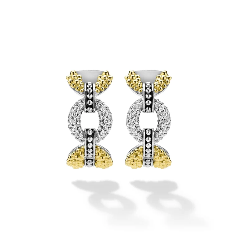 Two-Tone Small Link Diamond Hoop Earrings