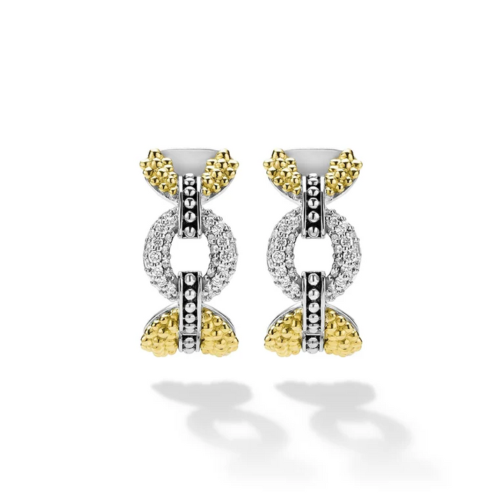 Two-Tone Small Link Diamond Hoop Earrings