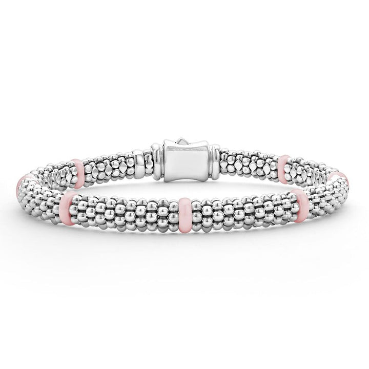 Pink Ceramic Station Caviar Bracelet