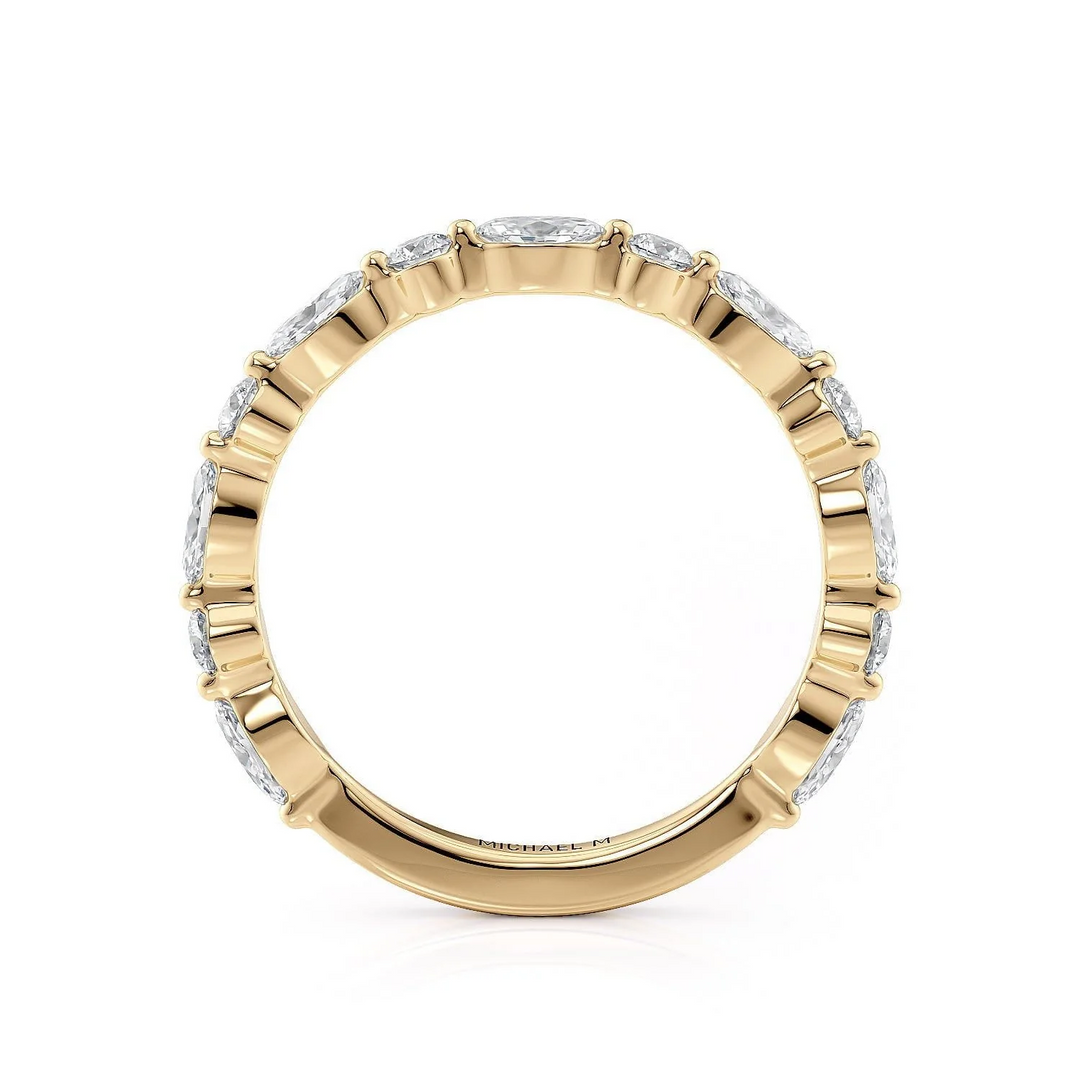 18k Yellow Gold Round & Marquise Diamond Wedding Band