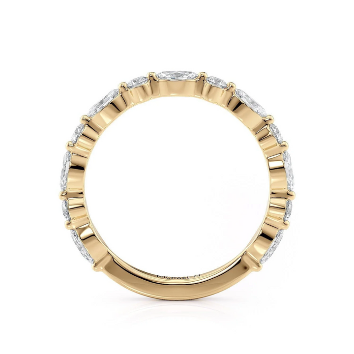 18k Yellow Gold Round & Marquise Diamond Wedding Band