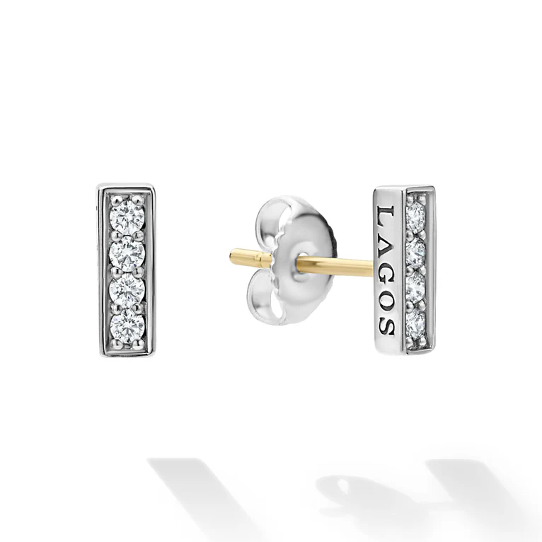 Silver Linear Diamond Stud Earrings