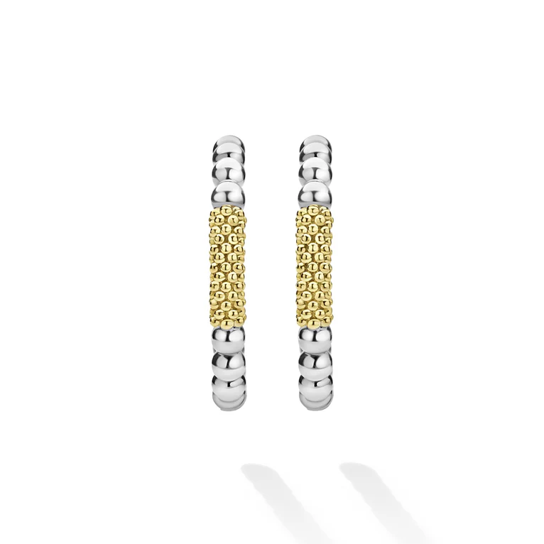 Two-Tone Caviar Gold Bar Hoop Earrings