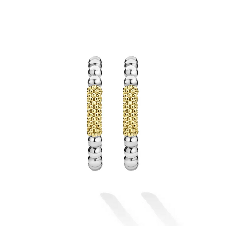 Two-Tone Caviar Gold Bar Hoop Earrings