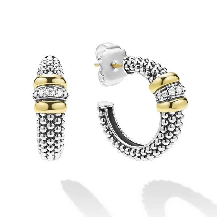 Two-Tone Caviar Beaded Diamond Hoop Earrings