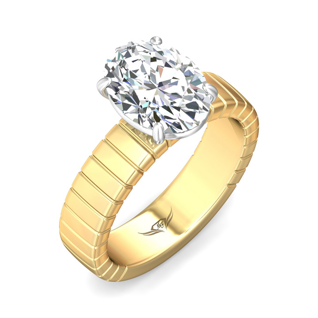 Oval Solitaire Engagement Ring with Fluted Band