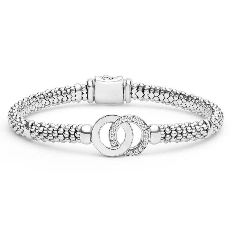 Silver Interlocking Diamond Caviar Bracelet