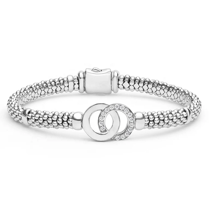 Silver Interlocking Diamond Caviar Bracelet