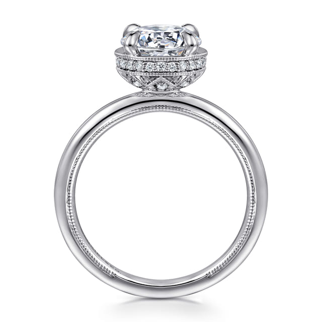 14K White Gold Bezel Prong Round Diamond Engagement Ring