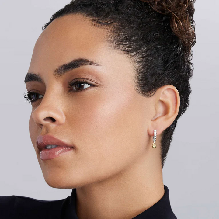 Two-Tone Caviar Beaded Huggie Earrings