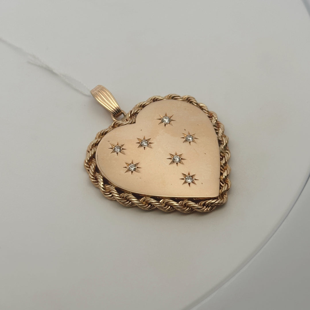 14K Yellow Gold Diamond Starburst Heart Charm Pendant