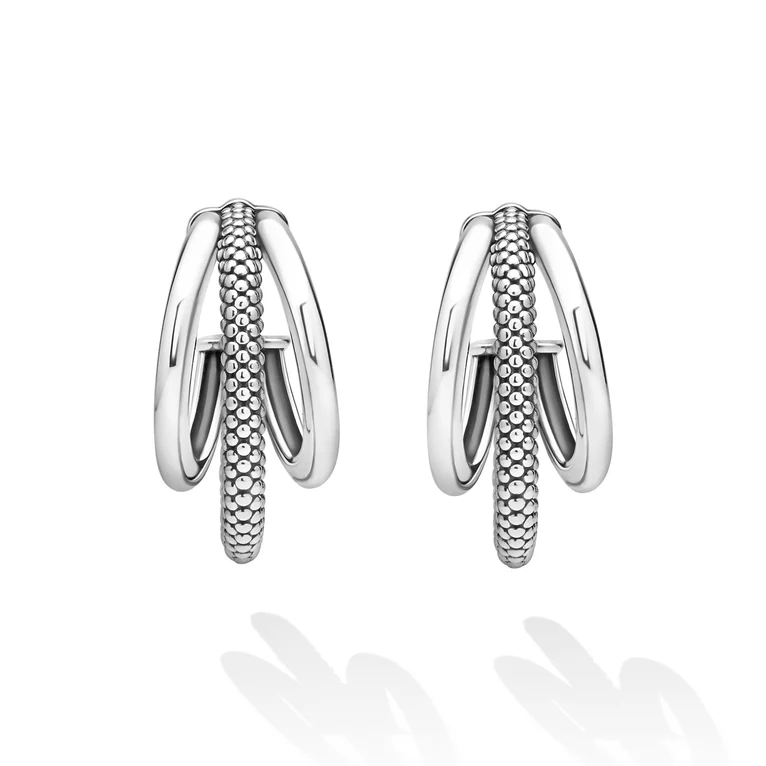Sterling Silver Three Hoop Huggie Earrings