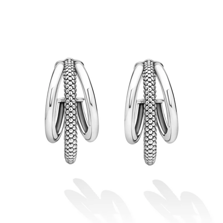 Sterling Silver Three Hoop Huggie Earrings