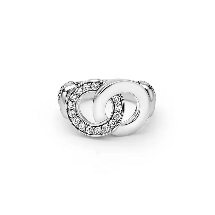 Large Silver Interlocking Diamond Ring