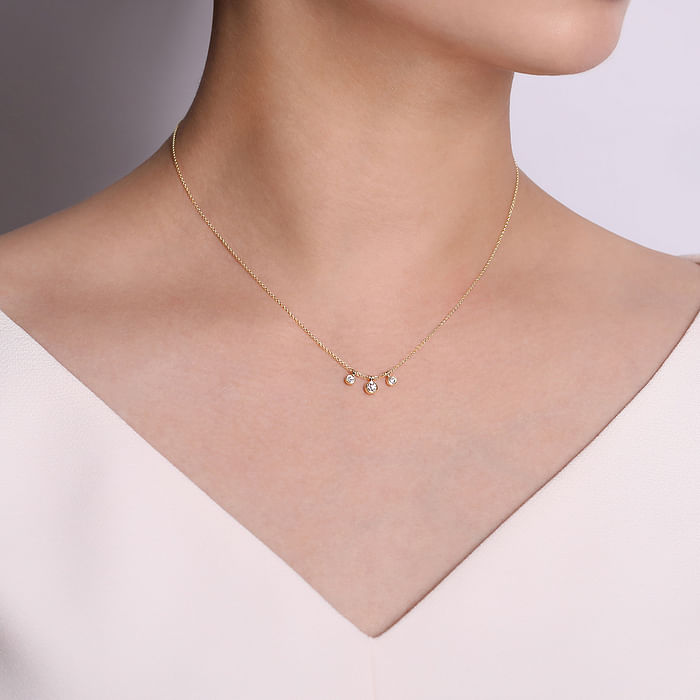 Yellow Gold Bezel Set Diamond Drop Necklace