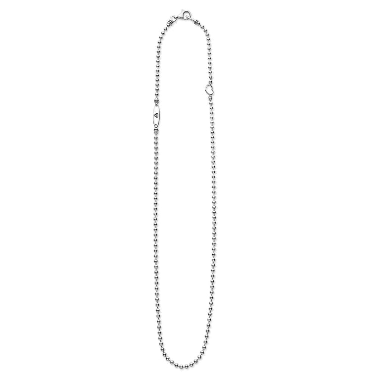 A sterling silver necklace featuring a ball chain.