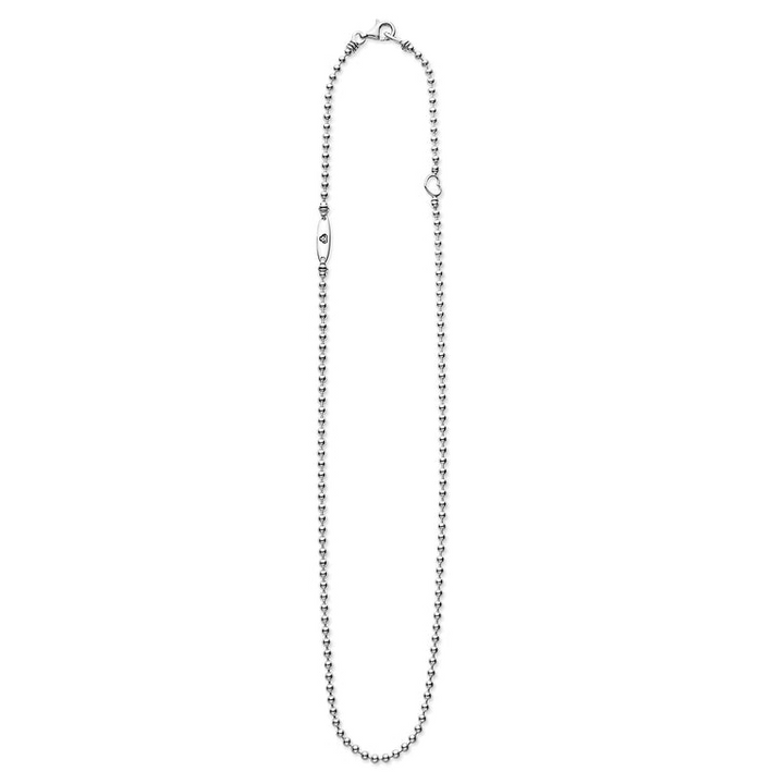 A sterling silver necklace featuring a ball chain.