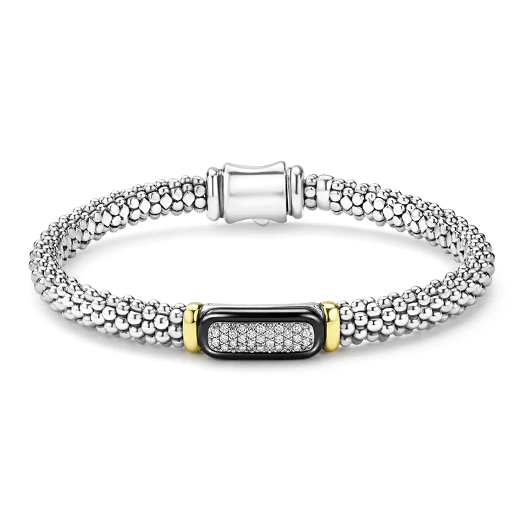 Two-Tone Black Ceramic Diamond Caviar Bracelet