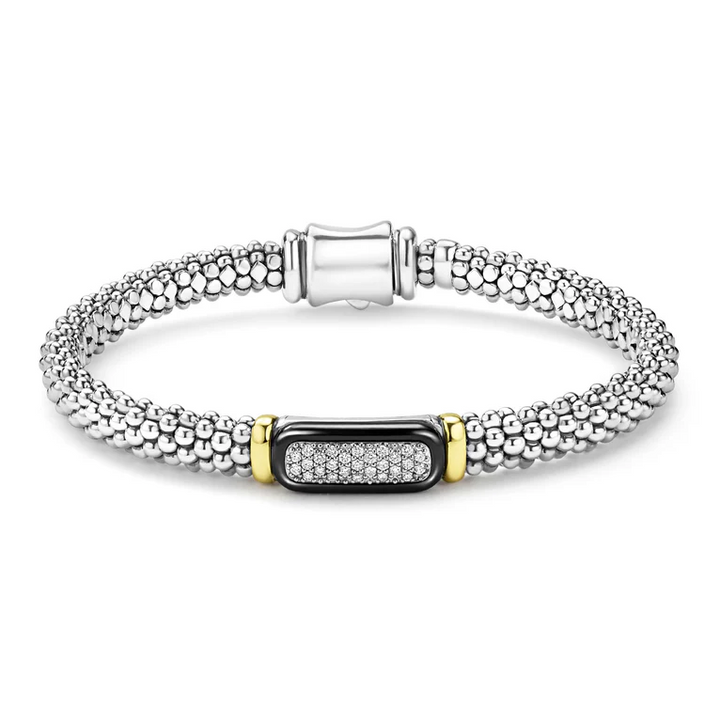 Two-Tone Black Ceramic Diamond Caviar Bracelet