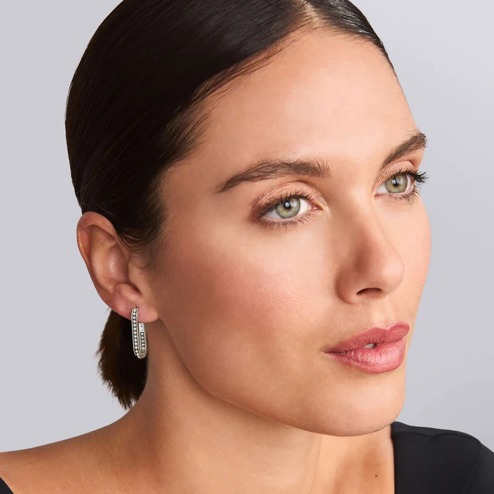 Sterling Silver Beaded Linear Hoop Earrings