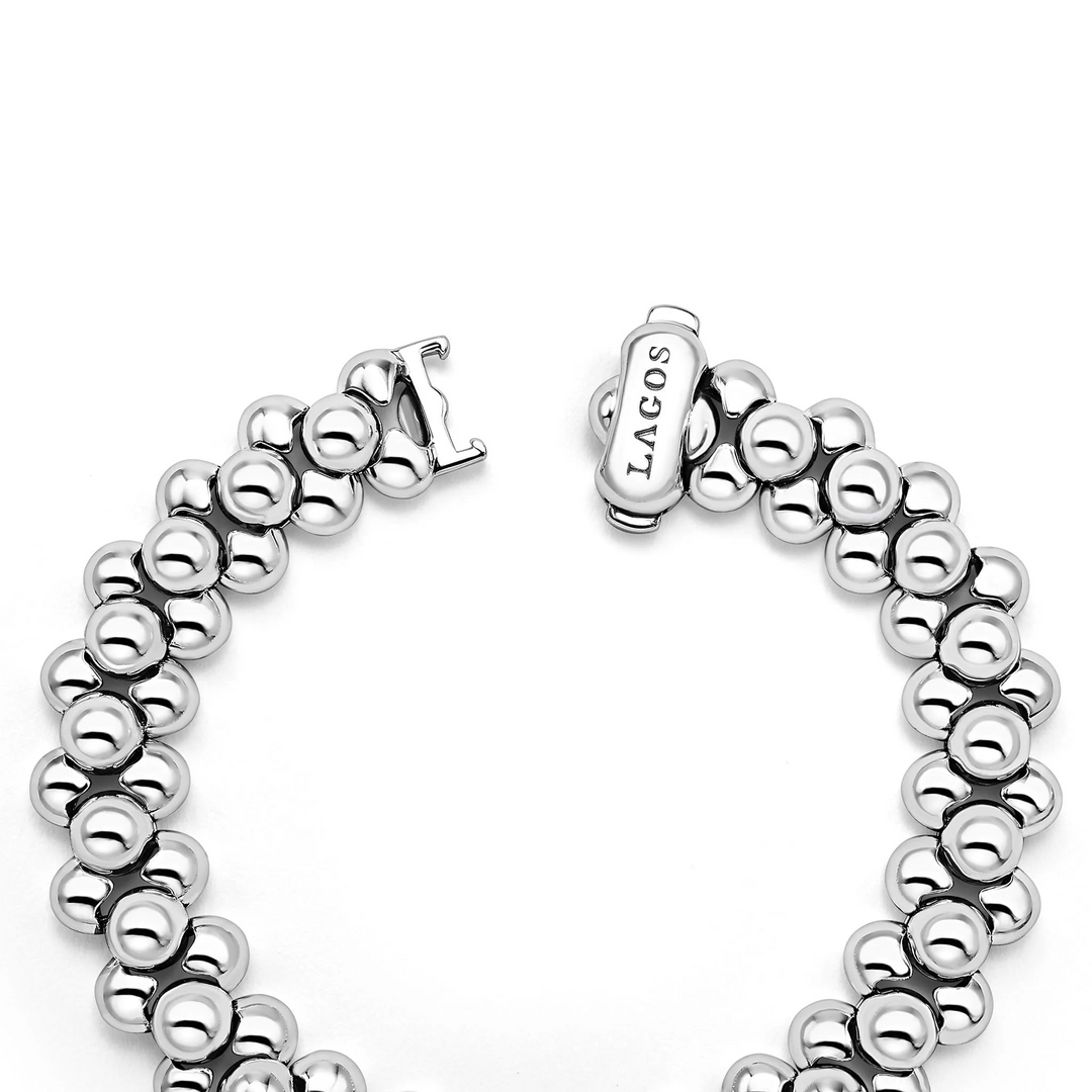 Silver Three Row Beaded Statement Bracelet
