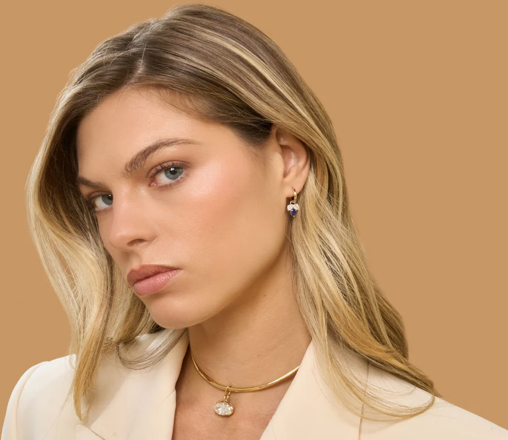 Pear Shape Diamond & Blue Sapphire Triple Leaf Huggies