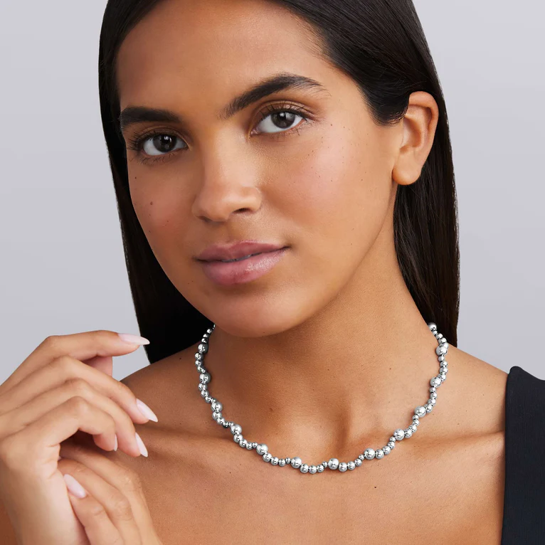Sterling Silver Beaded Scalloped Necklace