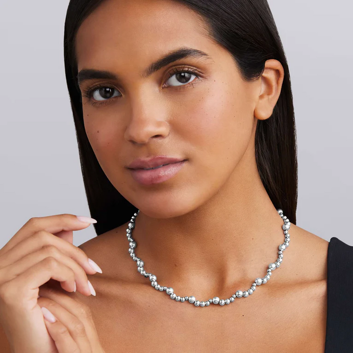 Sterling Silver Beaded Scalloped Necklace