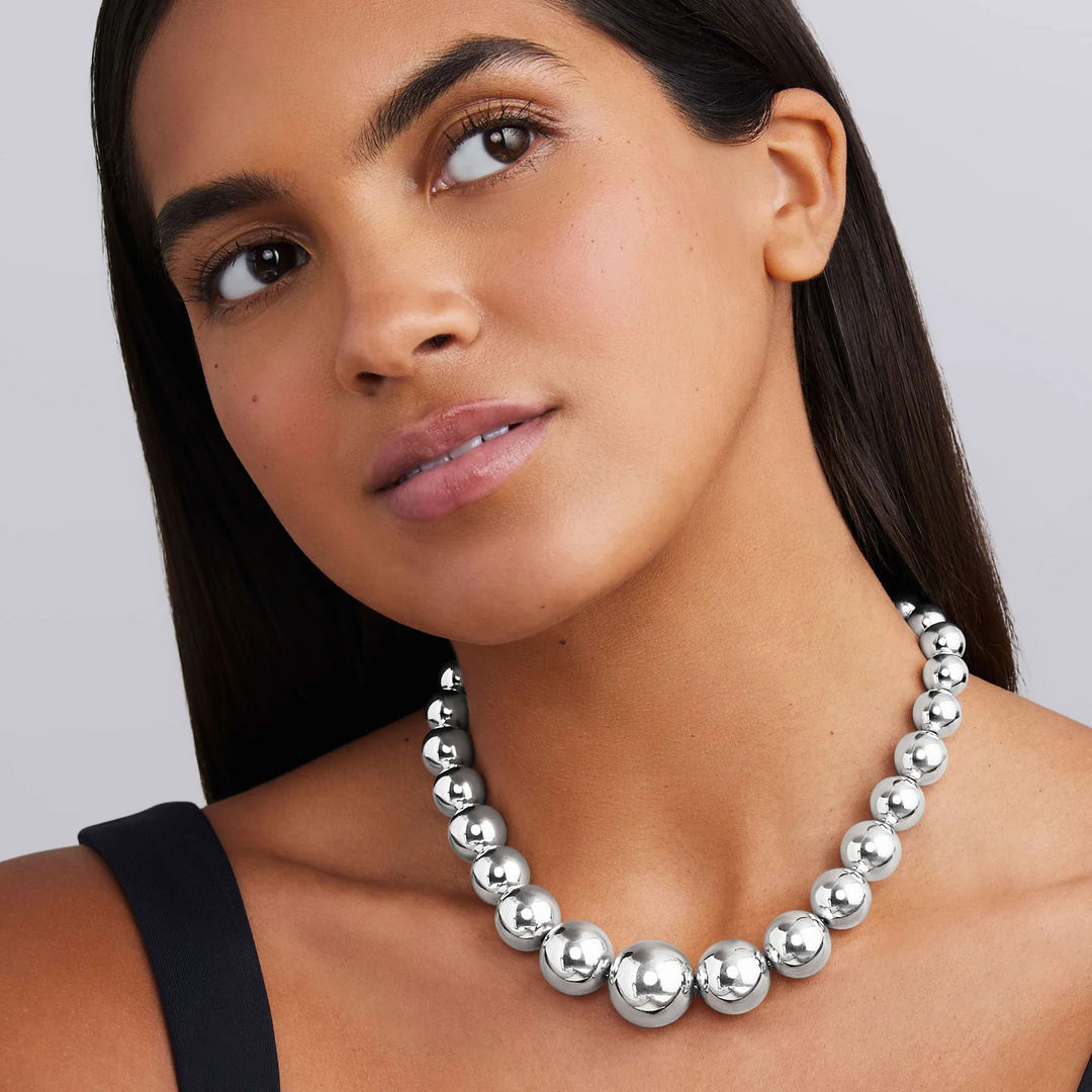 Large Silver Graduated Bead Necklace