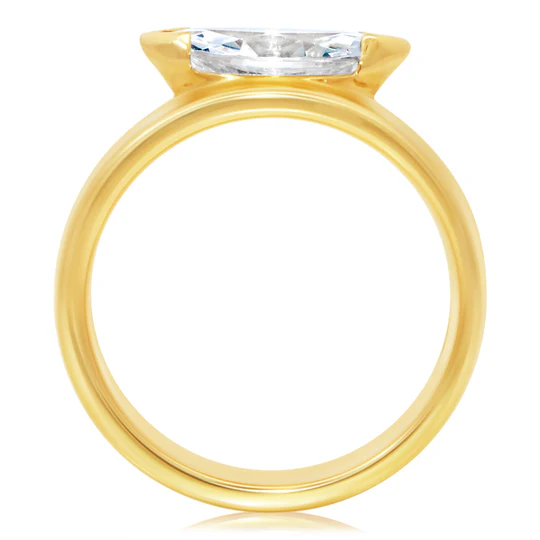Marquise Half Bezel Double Row Engagement Ring