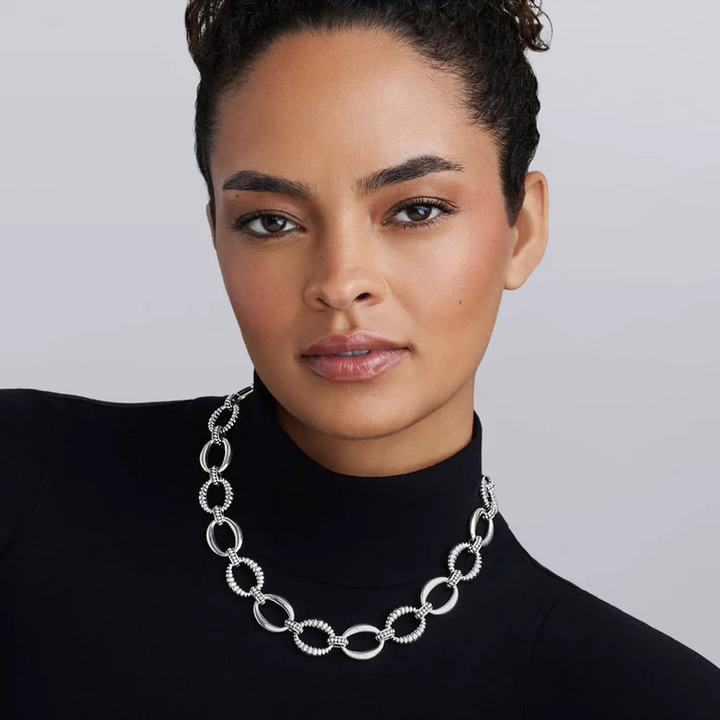 Sterling Silver Oval Fluted Link Necklace