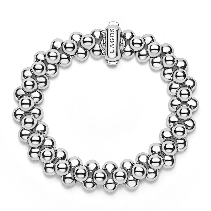 Silver Three Row Beaded Statement Bracelet