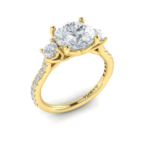 14K Yellow Gold Three Stone Diamond Engagement Ring