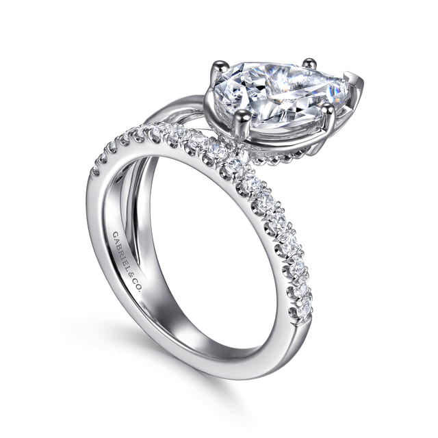 14K White Gold Bezel Prong Pear Wrap Engagement Ring