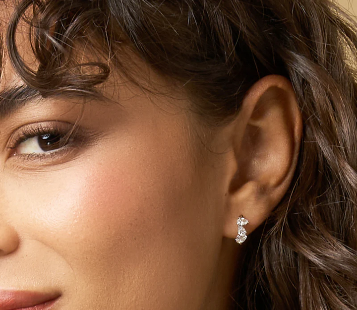 Triple Mini Pear Diamond Huggies